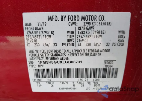 2020 Ford Explorer St from USA, damaged, VIN 1FM5K8GCXLGB08731